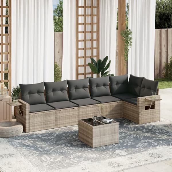 sofasæt til haven 7 dele med hynder polyrattan lysegrå