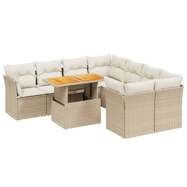 sofasæt til haven 9 dele med hynder polyrattan beige