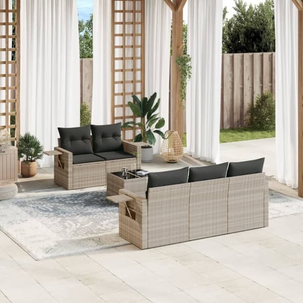 sofasæt til haven 6 dele med hynder polyrattan lysegrå