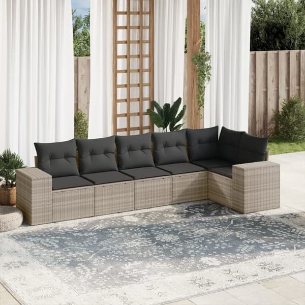 sofasæt til haven 6 dele med hynder polyrattan lysegrå