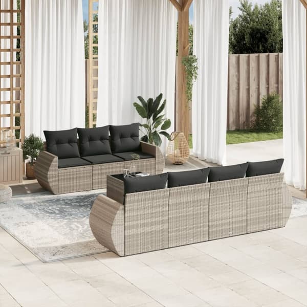 sofasæt til haven 8 dele med hynder polyrattan lysegrå