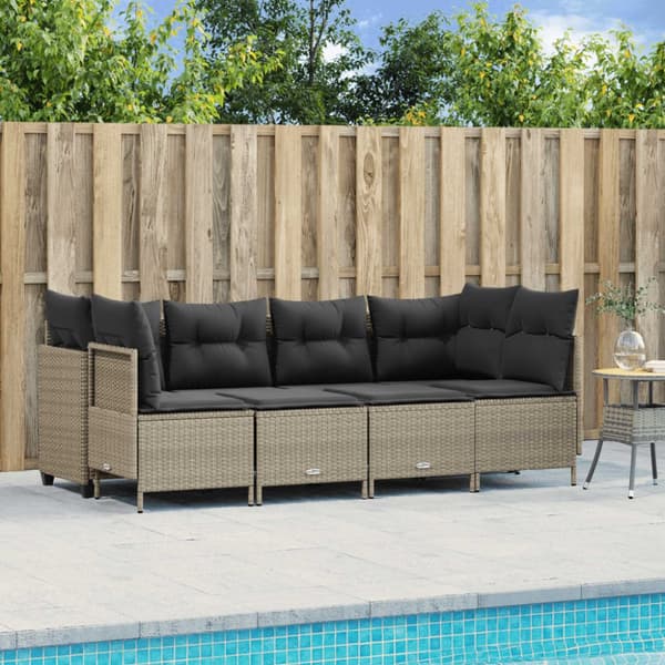 sofasæt 5 dele med hynder polyrattan lysegrå