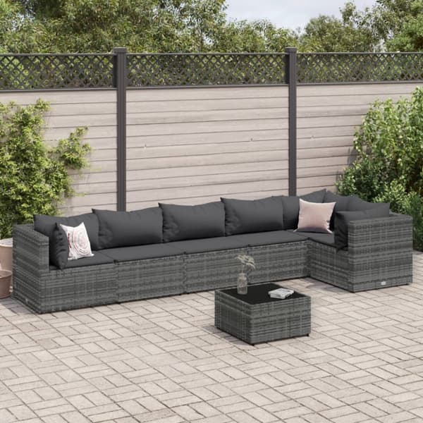 loungesæt til haven 7 dele med hynder polyrattan grå