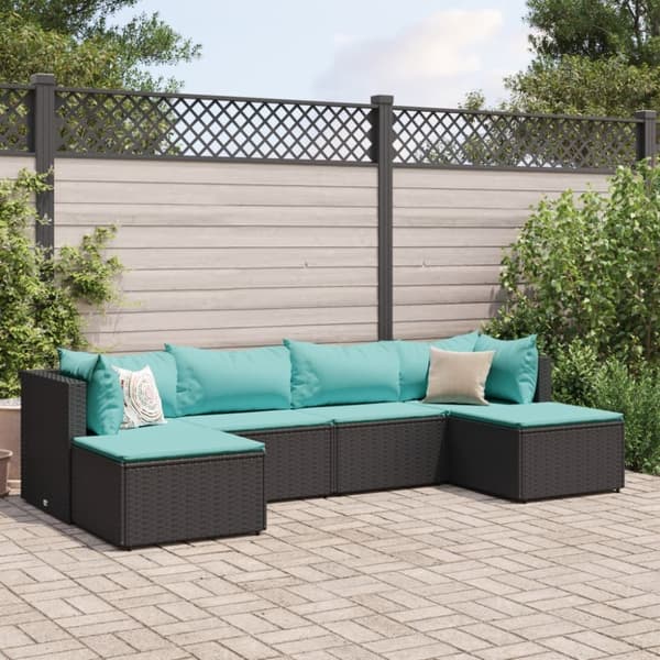 Loungegrupp med dynor 6 delar svart konstrotting