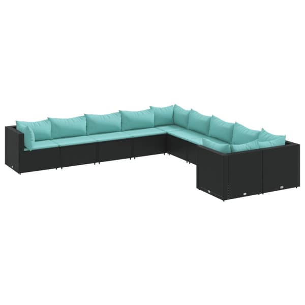 Loungegrupp 10 delar med svarta dynor konstrotting