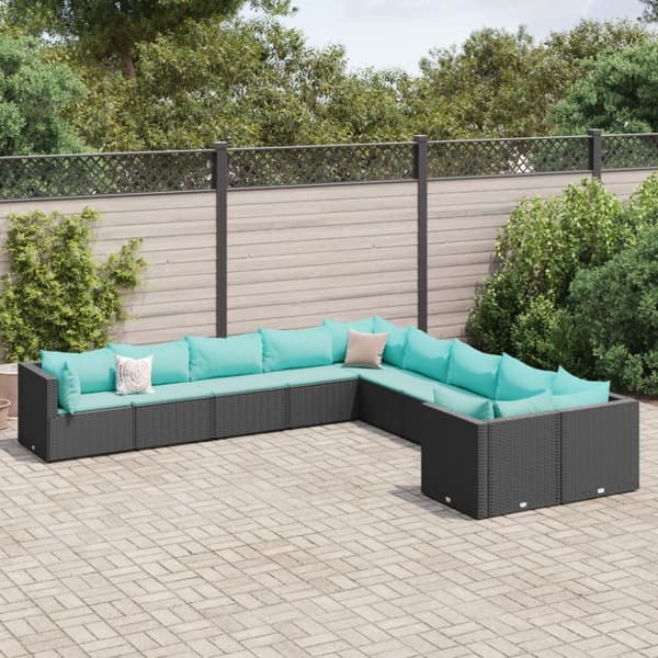 Loungegrupp 10 delar med svarta dynor konstrotting
