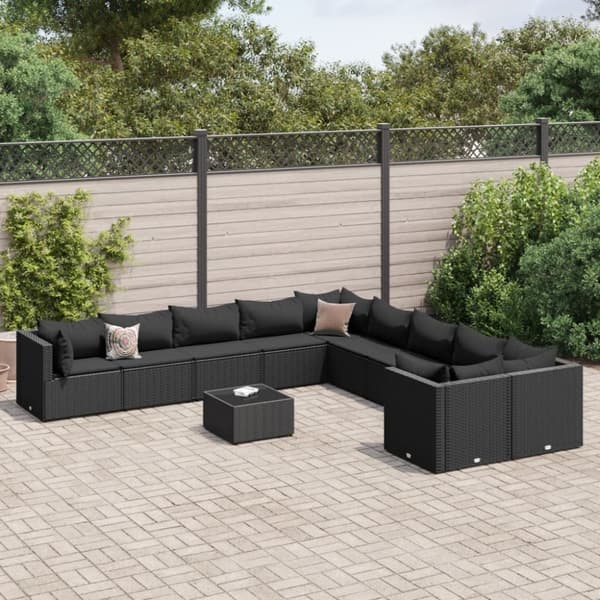 sofasæt til haven 11 dele med hynder polyrattan sort