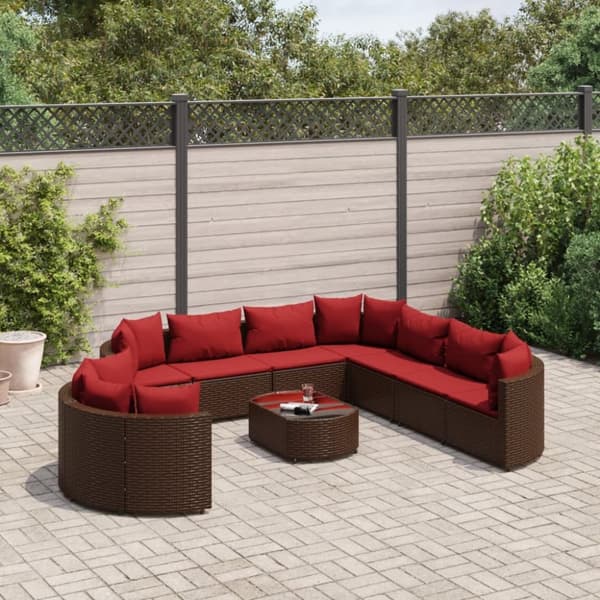 sofasæt til haven 10 dele med hynder polyrattan brun