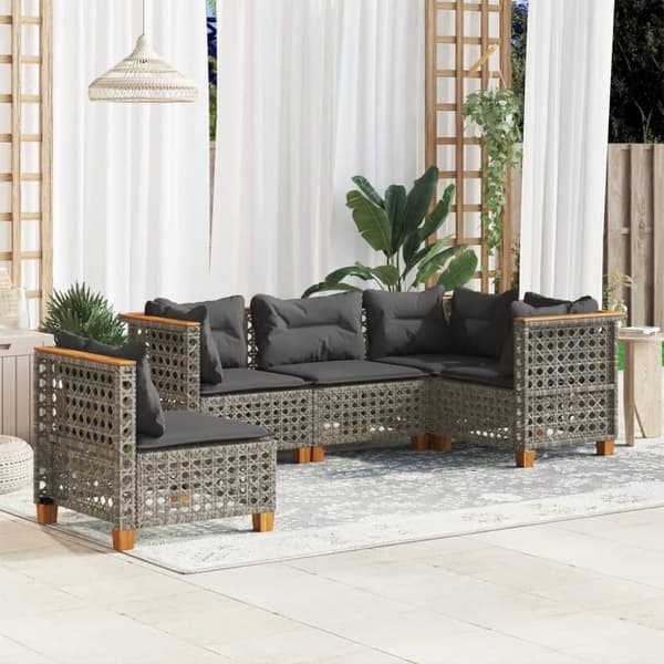 sofasæt 5 dele med hynder polyrattan grå