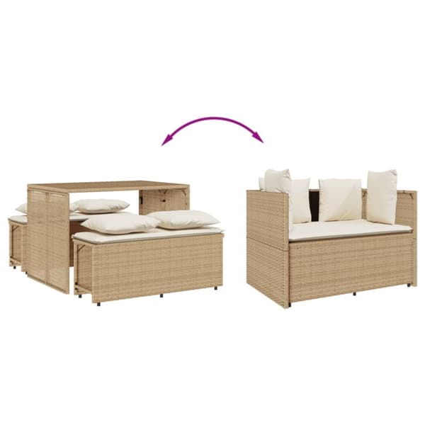 Matgrupp för trädgården 3 delar med dynor beige konstrotting