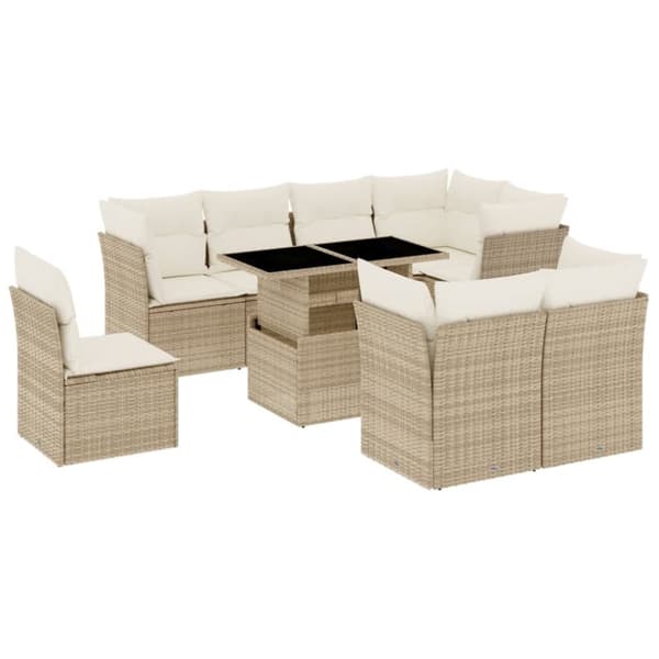 sofasæt til haven 9 dele med hynder polyrattan beige