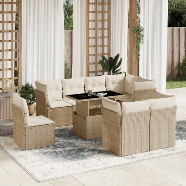 sofasæt til haven 9 dele med hynder polyrattan beige