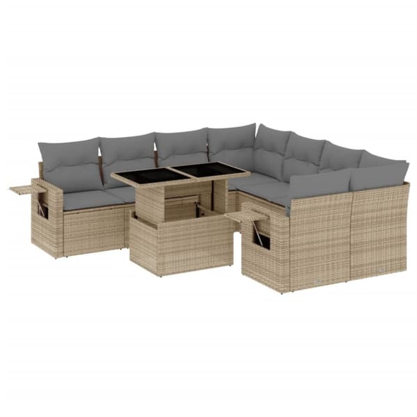 sofasæt til haven 9 dele med hynder polyrattan beige
