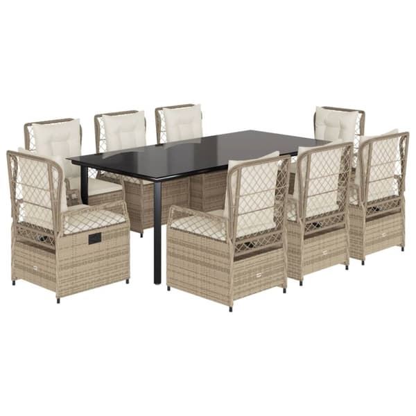Matgrupp för trädgården med dynor 9 delar beige konstrotting