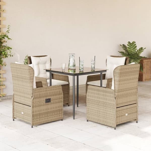 Matgrupp för trädgården med dynor 5 delar beige konstrotting
