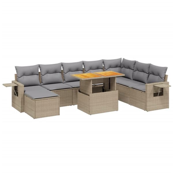 sofasæt til haven 9 dele med hynder polyrattan beige