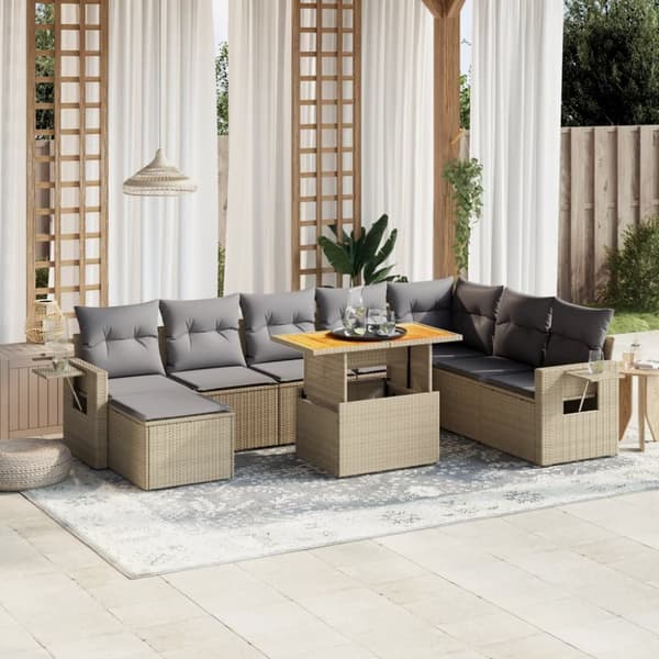 sofasæt til haven 9 dele med hynder polyrattan beige