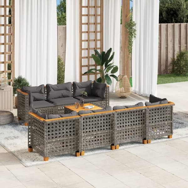 sofasæt til haven 8 dele med hynder polyrattan grå