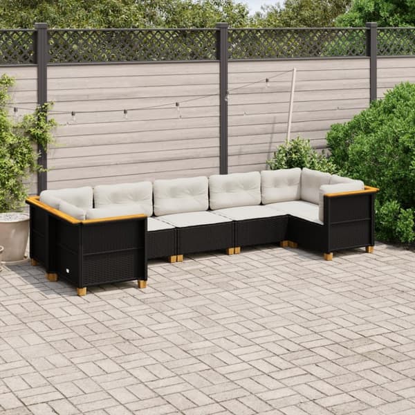 sofasæt til haven 7 dele med hynder polyrattan sort