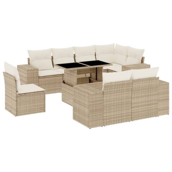 Soffgrupp för trädgården med dynor 9 delar beige konstrotting