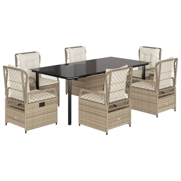 spisebordssæt til haven 7 dele med hynder polyrattan beige