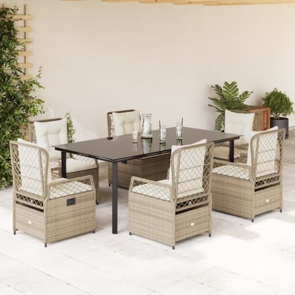 spisebordssæt til haven 7 dele med hynder polyrattan beige