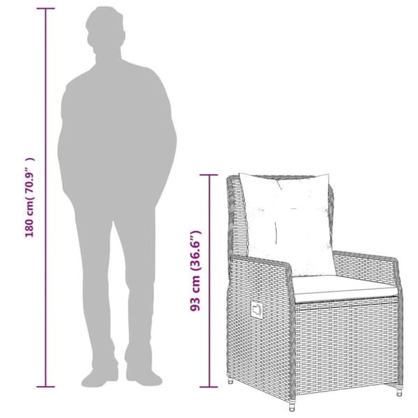 spisebordssæt til haven 3 dele med hynder polyrattan beige