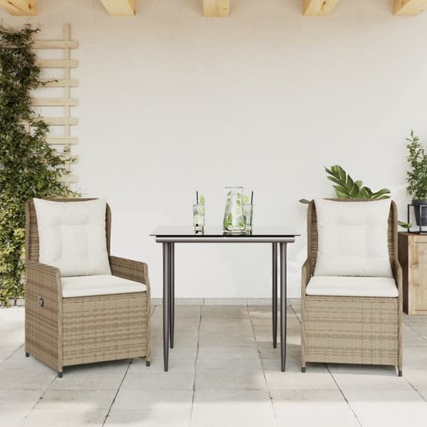 Matgrupp för trädgården 3 delar med dynor beige konstrotting