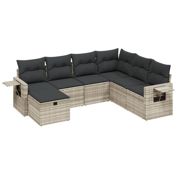 sofasæt til haven 7 dele med hynder polyrattan lysegrå