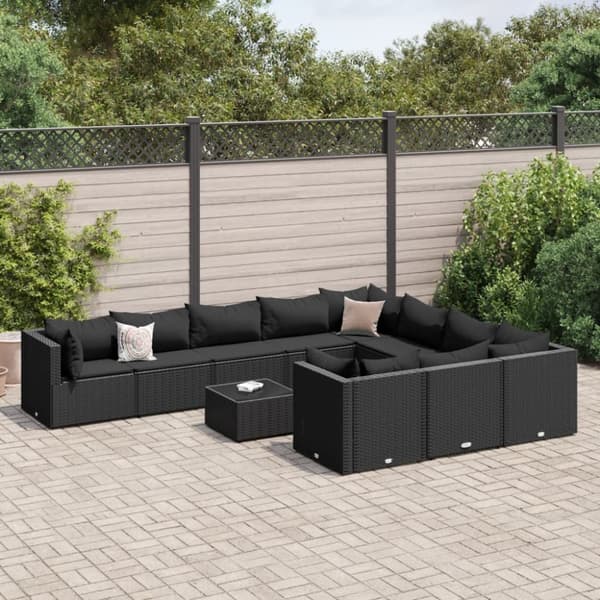 sofasæt til haven 11 dele med hynder polyrattan sort