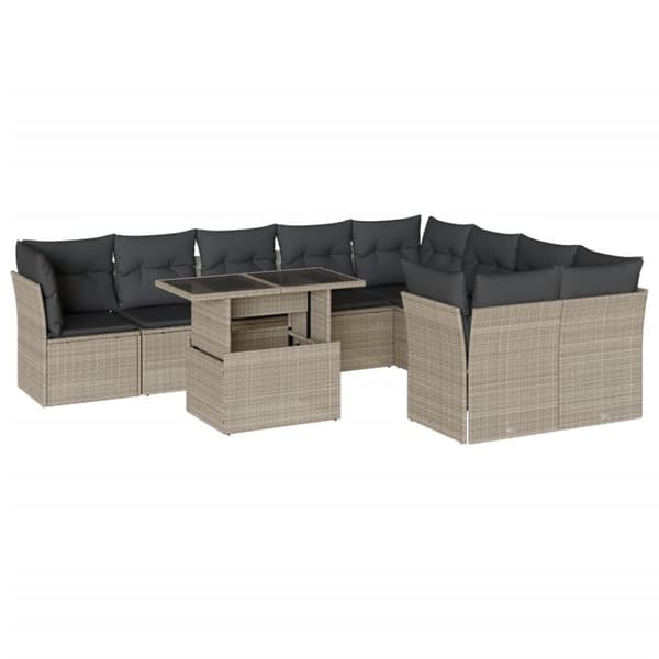 sofasæt til haven 10 dele med hynder polyrattan lysegrå