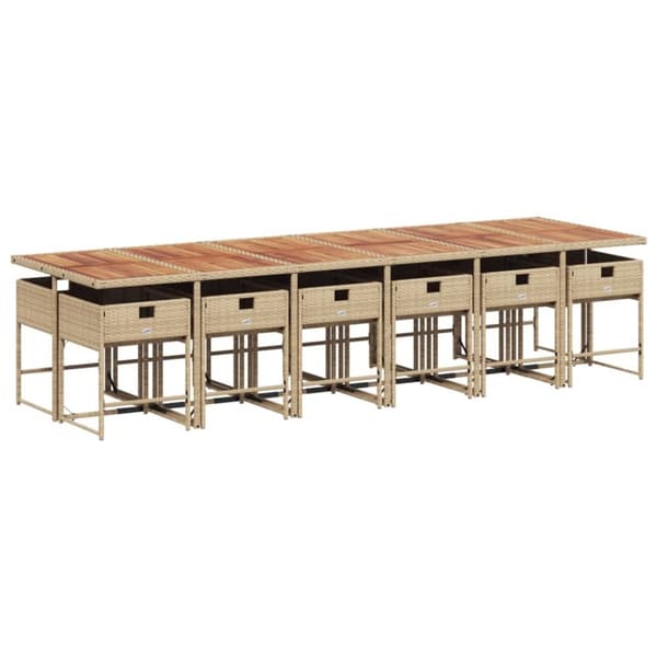 spisebordssæt til haven 13 dele med hynder polyrattan beige