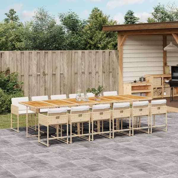 spisebordssæt til haven 13 dele med hynder polyrattan beige