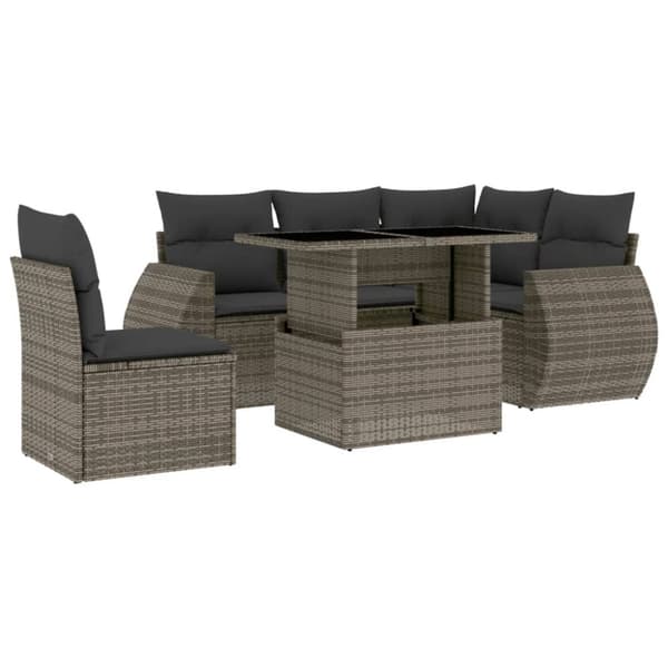 sofasæt til haven 6 dele med hynder polyrattan grå