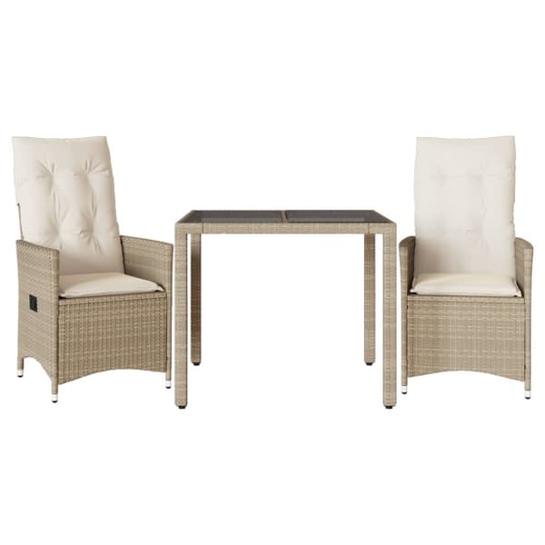 bistrosæt til haven 3 dele med hynder polyrattan beige