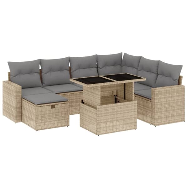 sofasæt til haven 8 dele med hynder polyrattan beige