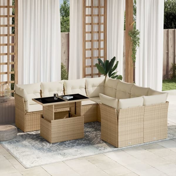 sofasæt til haven 9 dele med hynder polyrattan beige