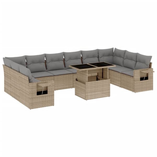 Loungegrupp för trädgården m. dynor 11 delar beige konstrotting