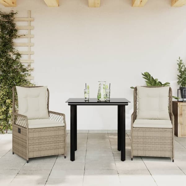 Matgrupp för trädgården 3 delar med dynor beige konstrotting