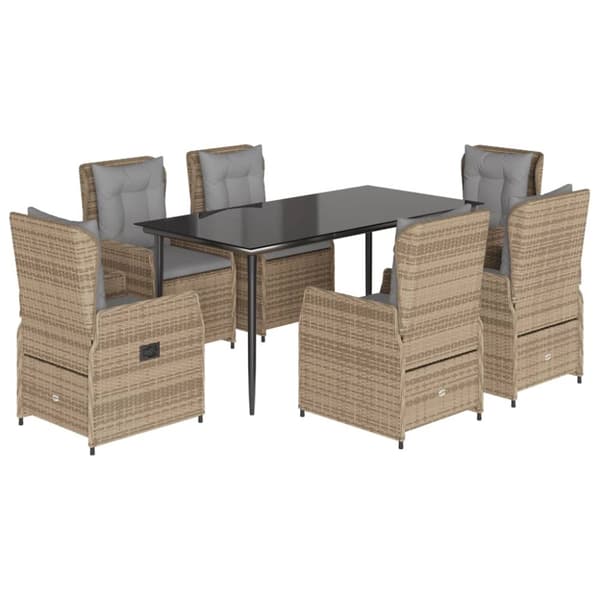 spisebordssæt til haven 7 dele med hynder polyrattan beige