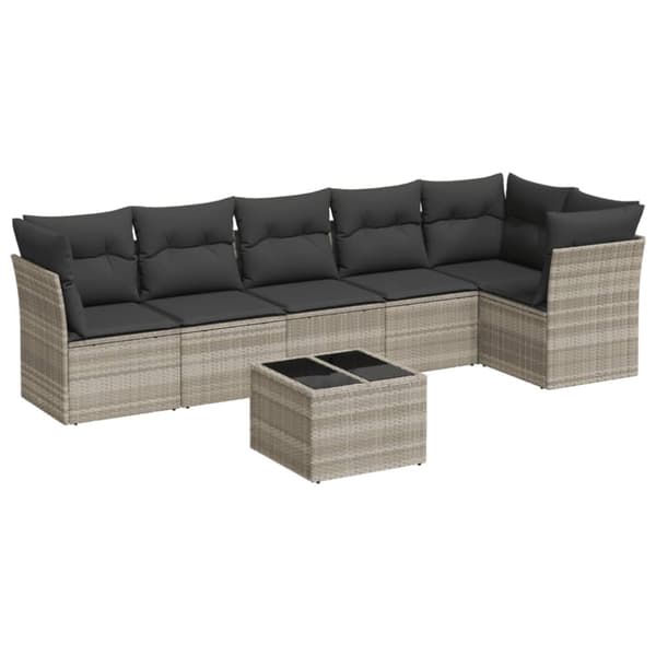 sofasæt til haven 7 dele med hynder polyrattan lysegrå