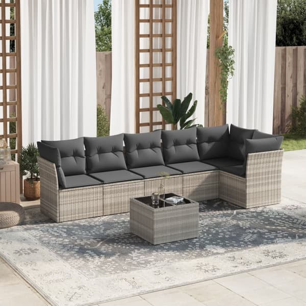 sofasæt til haven 7 dele med hynder polyrattan lysegrå