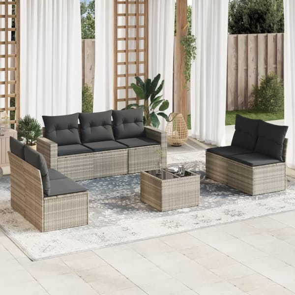 sofasæt til haven 8 dele med hynder polyrattan lysegrå