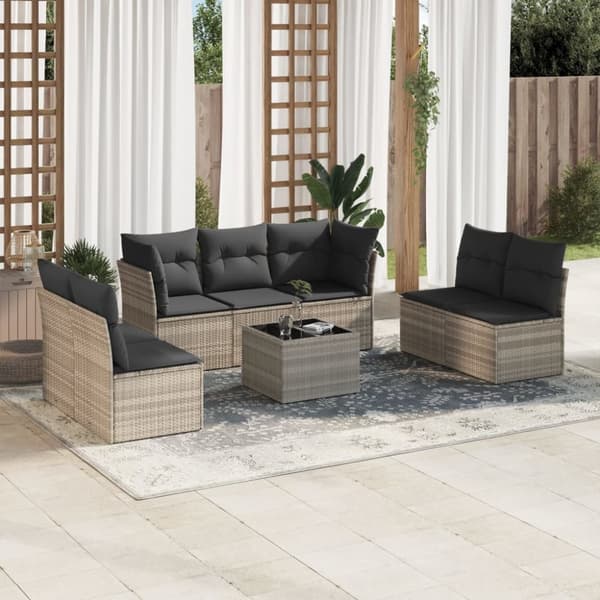 sofasæt til haven 8 dele med hynder polyrattan lysegrå