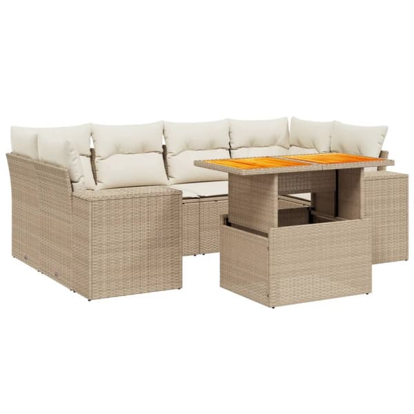 sofasæt til haven 7 dele med hynder polyrattan beige