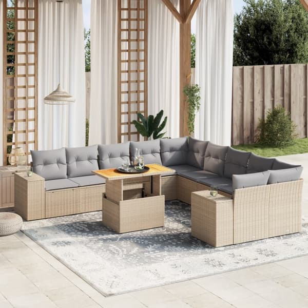 sofasæt til haven 11 dele med hynder polyrattan beige
