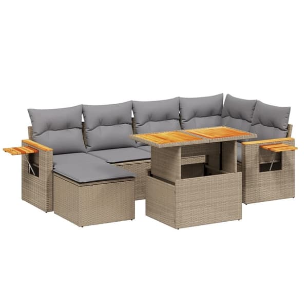 sofasæt til haven 7 dele med hynder polyrattan beige