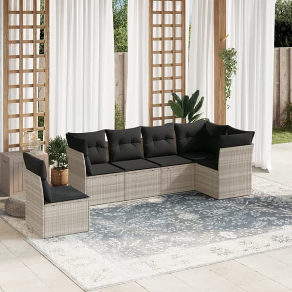 sofasæt til haven 6 dele med hynder polyrattan lysegrå