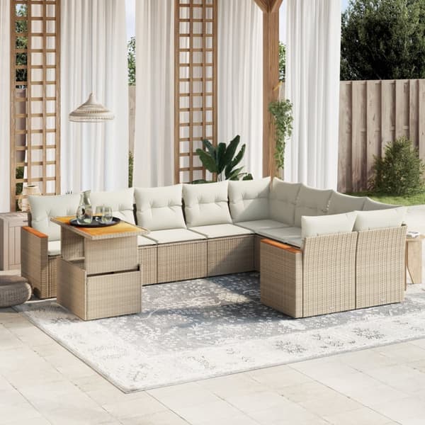 sofasæt til haven 10 dele med hynder polyrattan beige