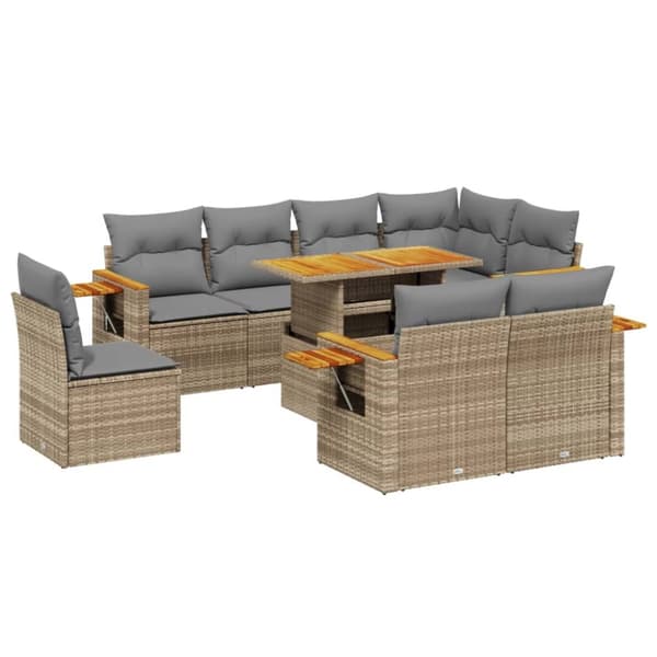 Soffgrupp för trädgården med dynor 9 delar beige konstrotting